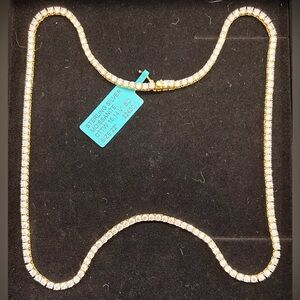 Stunning Gold over Sterling Moissanite Diamond Tennis Necklace - MSRP 2400.00